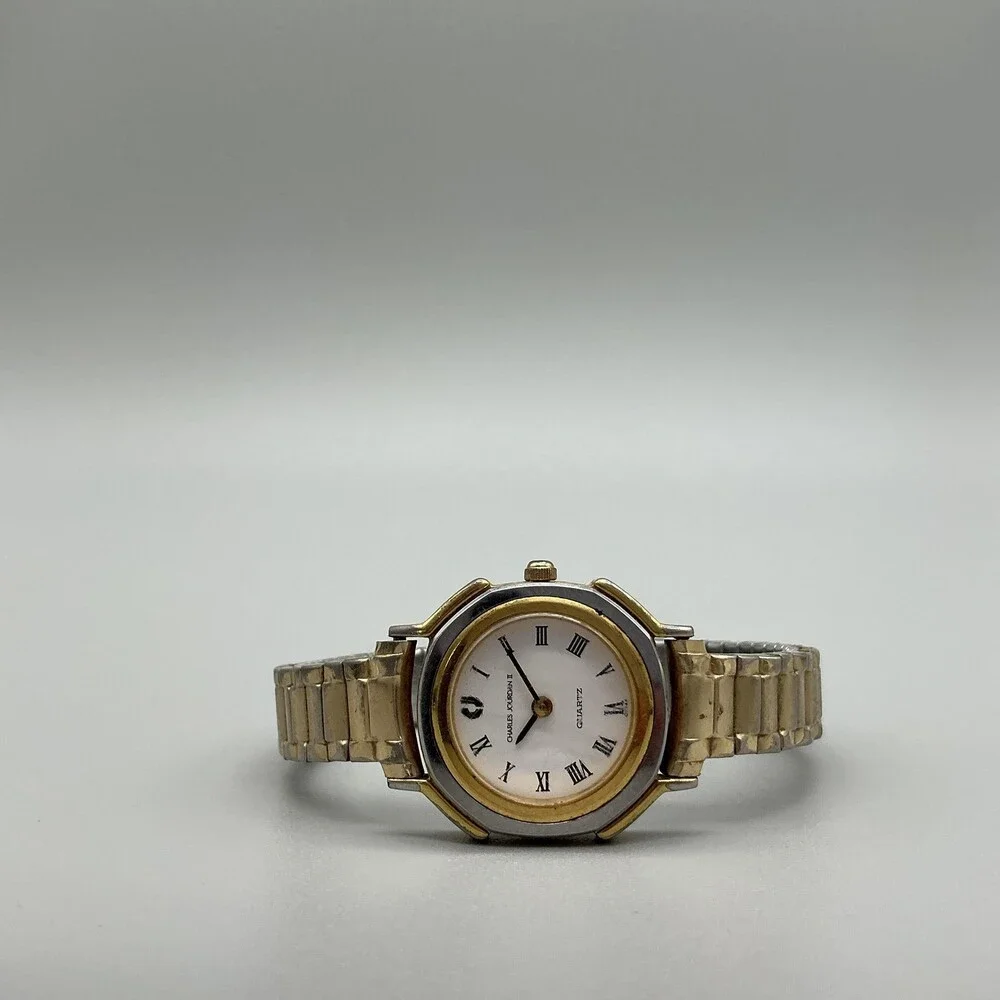 Charles Jourdan II Womens Watch 23mm White Dial Two Tone Stretch New Battery